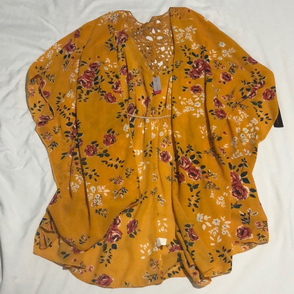 Yellow mustard floral kimono / coverup